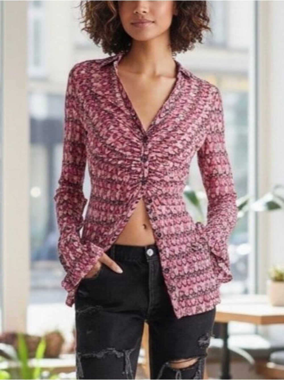 Free People Lucky Shirtee Psychedelic Shirred Sheer Mesh Shirt